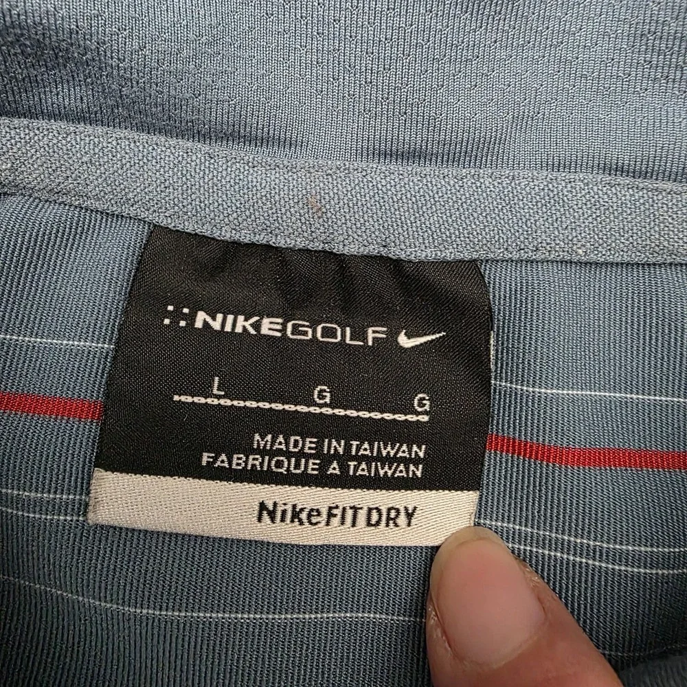 Nike‎ Golf Mens Large Gray Blue Red Striped Polo Shirt Performance Stretch